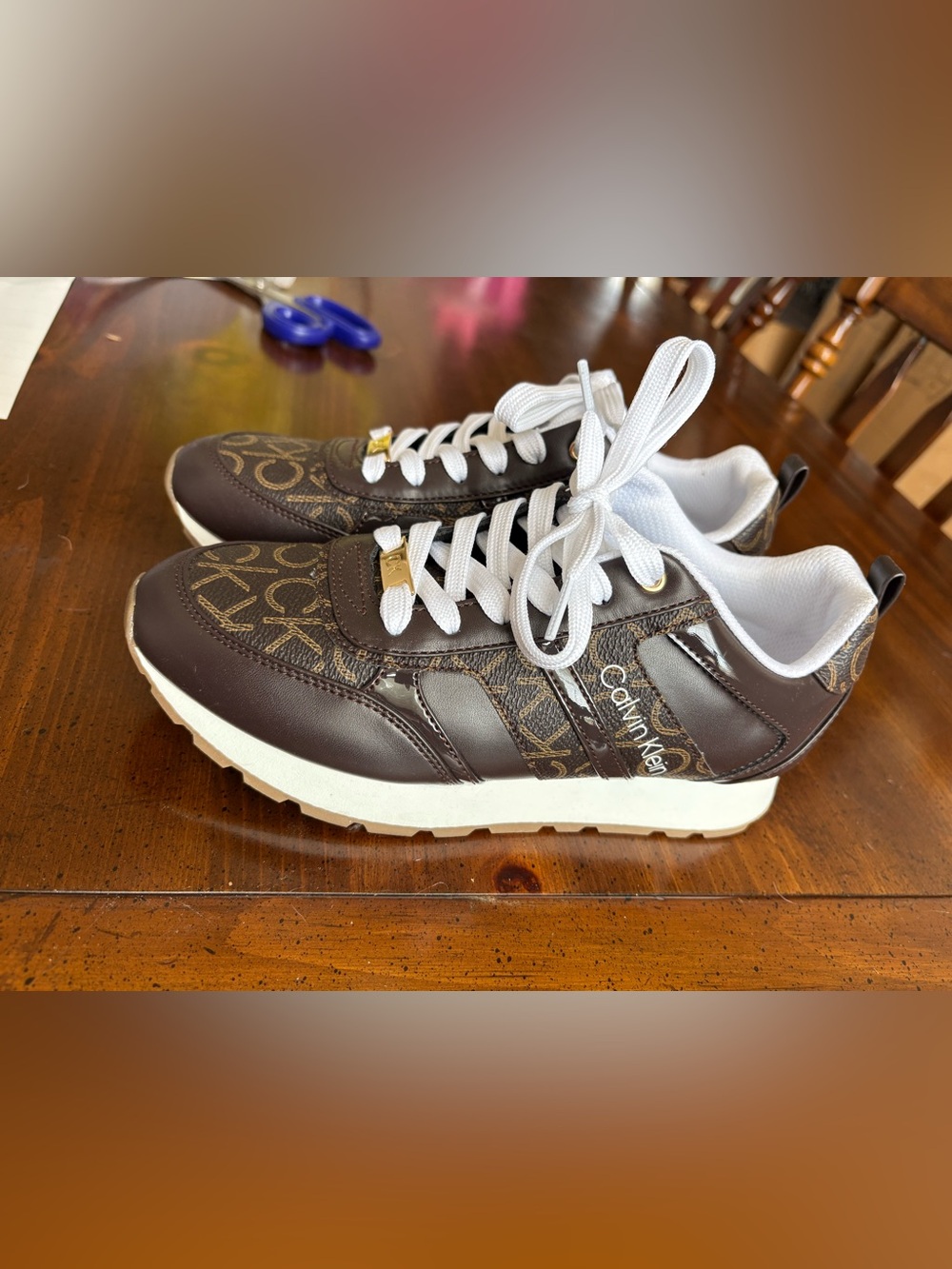 Calvin Klein Brown and White Monogram Runner Sneakers